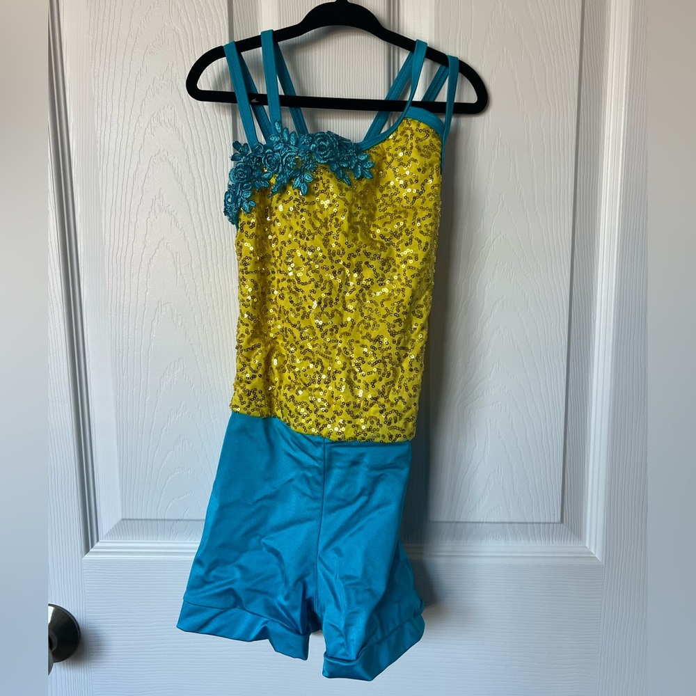 Weissman style 13687. Kids Yellow and Blue Costume with hair piece.